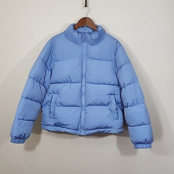 Forever 21 blue women's puffer coat with drawstrings size L - Picture 1 of 9